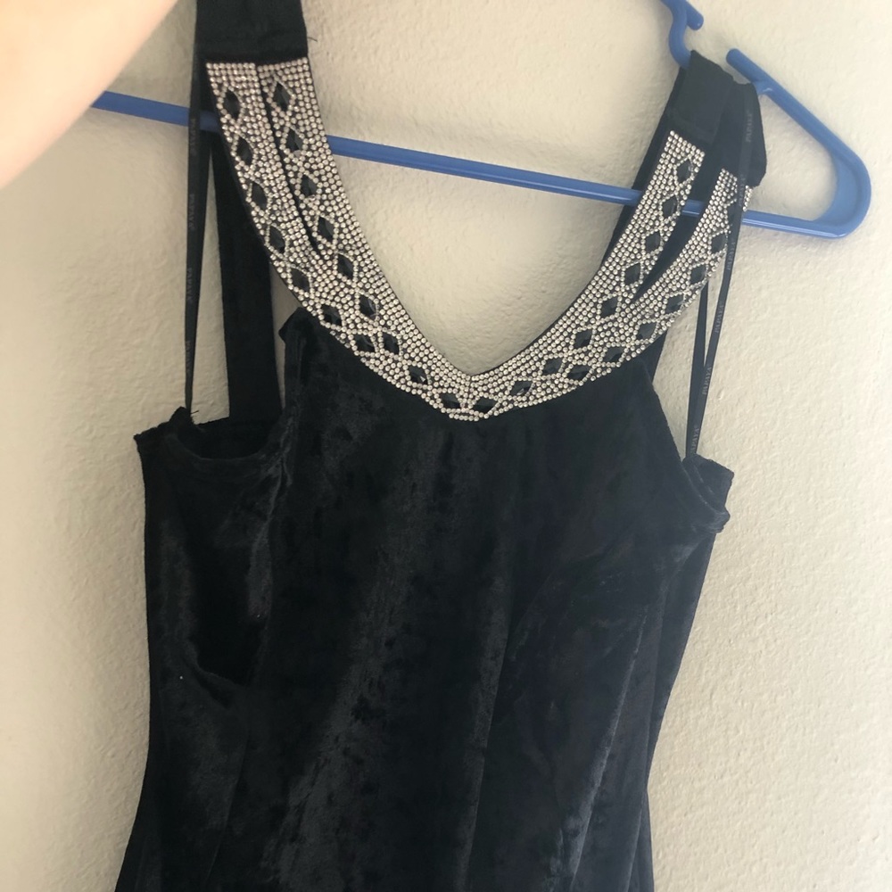 Crushed velvet black dress with rhinestone top